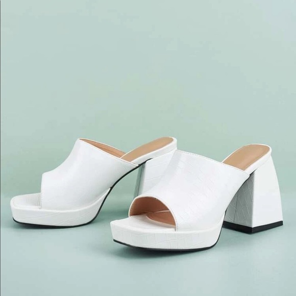 Croc Embossed Mule Sandal Heels - Picture 5 of 6